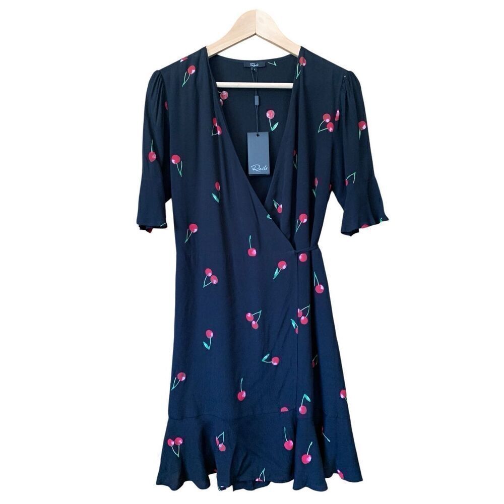 Rails‎ Aimee Wrap Dress in Cerise Cherry Print Black Size S - Picture 4 of 12